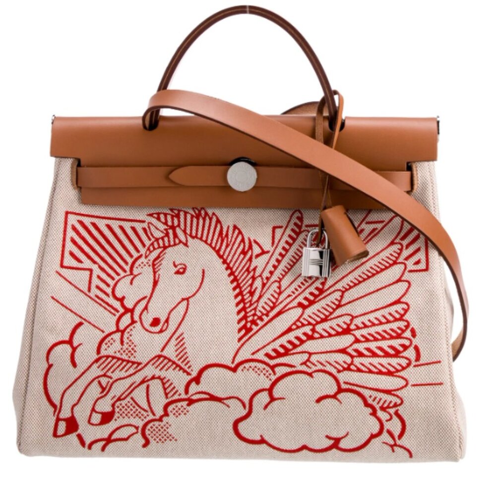 Hermès Herbag Zip Retourne 31 Pegase Pop Toile H Capucine Ecru